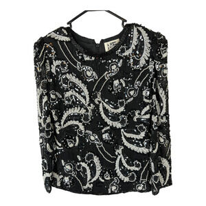 Nite Line vintage Beaded Silk Blouse Shirt Top sz Small Womens